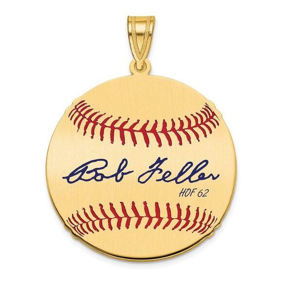 14K Gold Plated Bob Feller Signature MD Enamel Baseball Pendant
